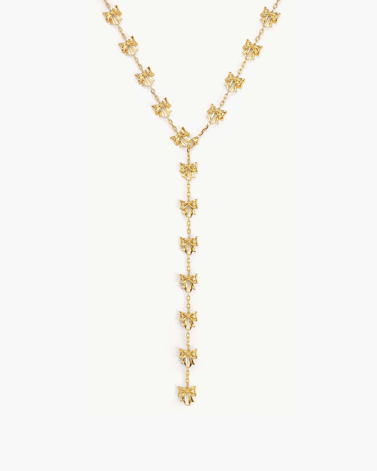 Bow Lariat Long Necklace in Silver